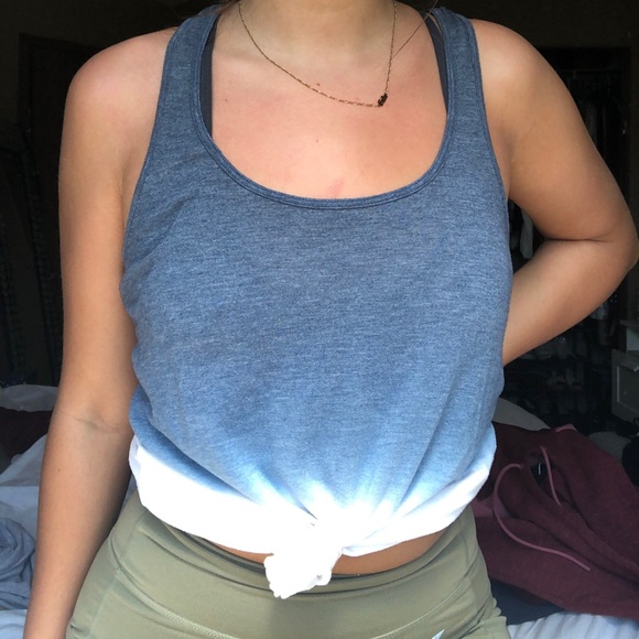 Blue and White Halter Back Tank Top - Picture 1 of 4